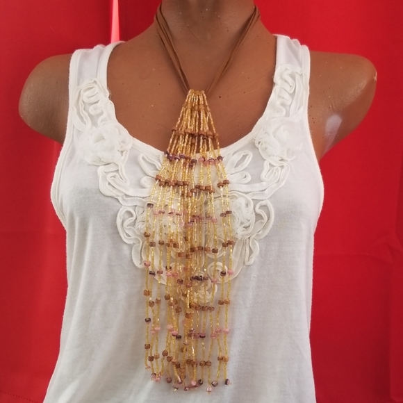 None Jewelry - 💥4/$20 STATEMENT NECKLACE Iridescent beads Leather Choker NEW